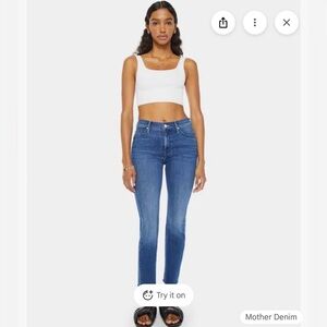 MOTHER The Mid Rise Dazzler Ankle Fray Light Blue Skinny Jeans